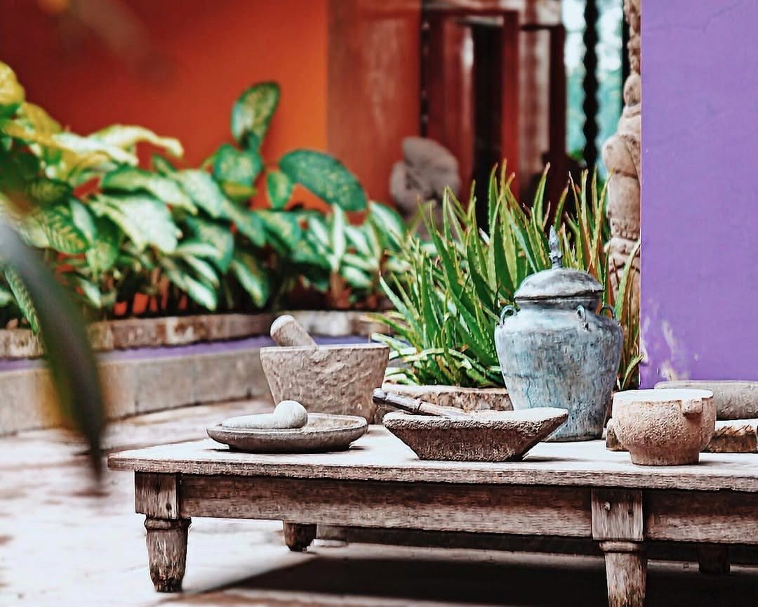Dining table centerpiece with Lotus Pond ceramic pots