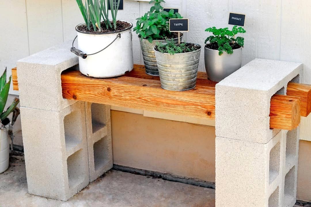 small side table with herb planters