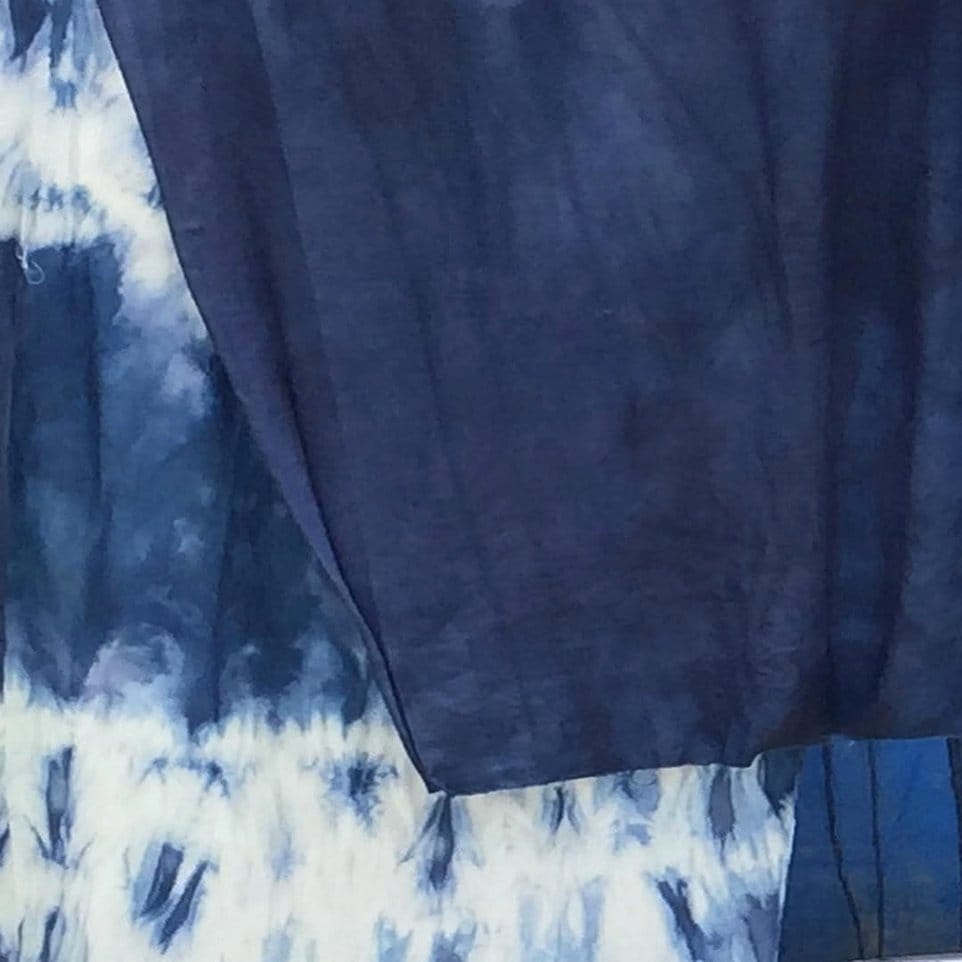 Indigo fabric drying on a clothesline