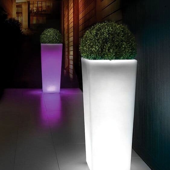 glow-in-the-dark planters at night