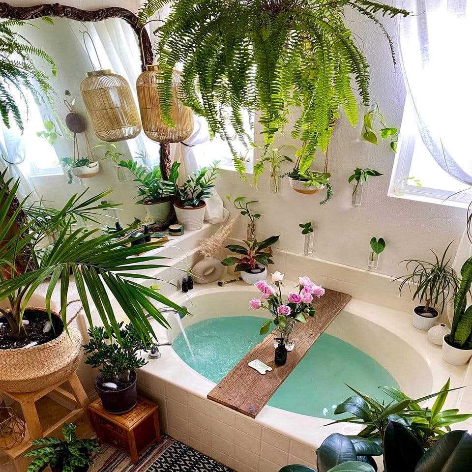 Spa-like bathroom with water lily accents