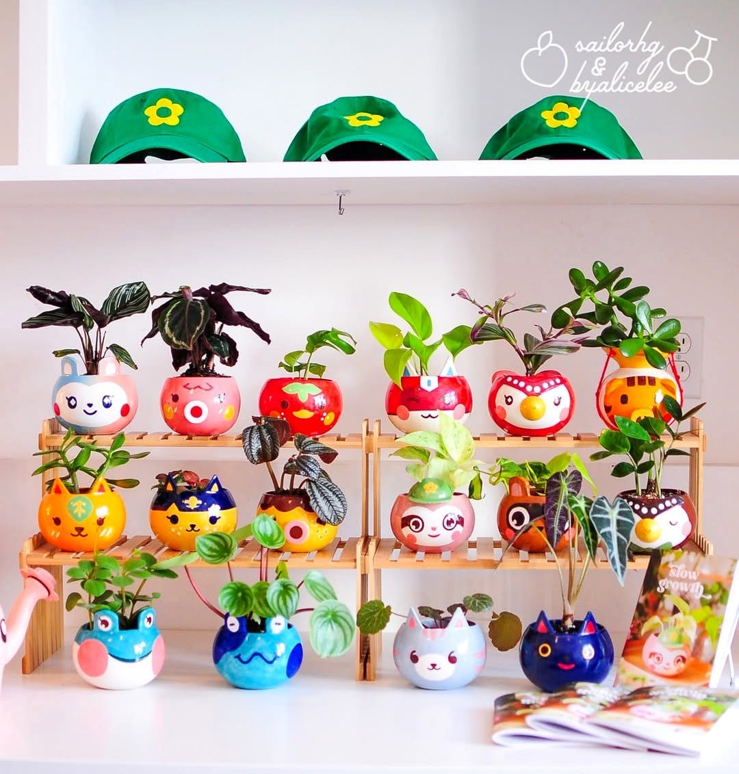 overlapping plant pots on table
