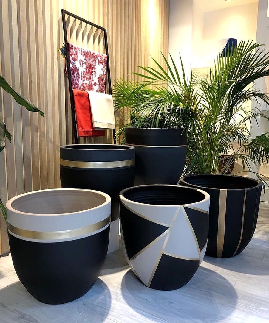 Black and white geometric plant pots