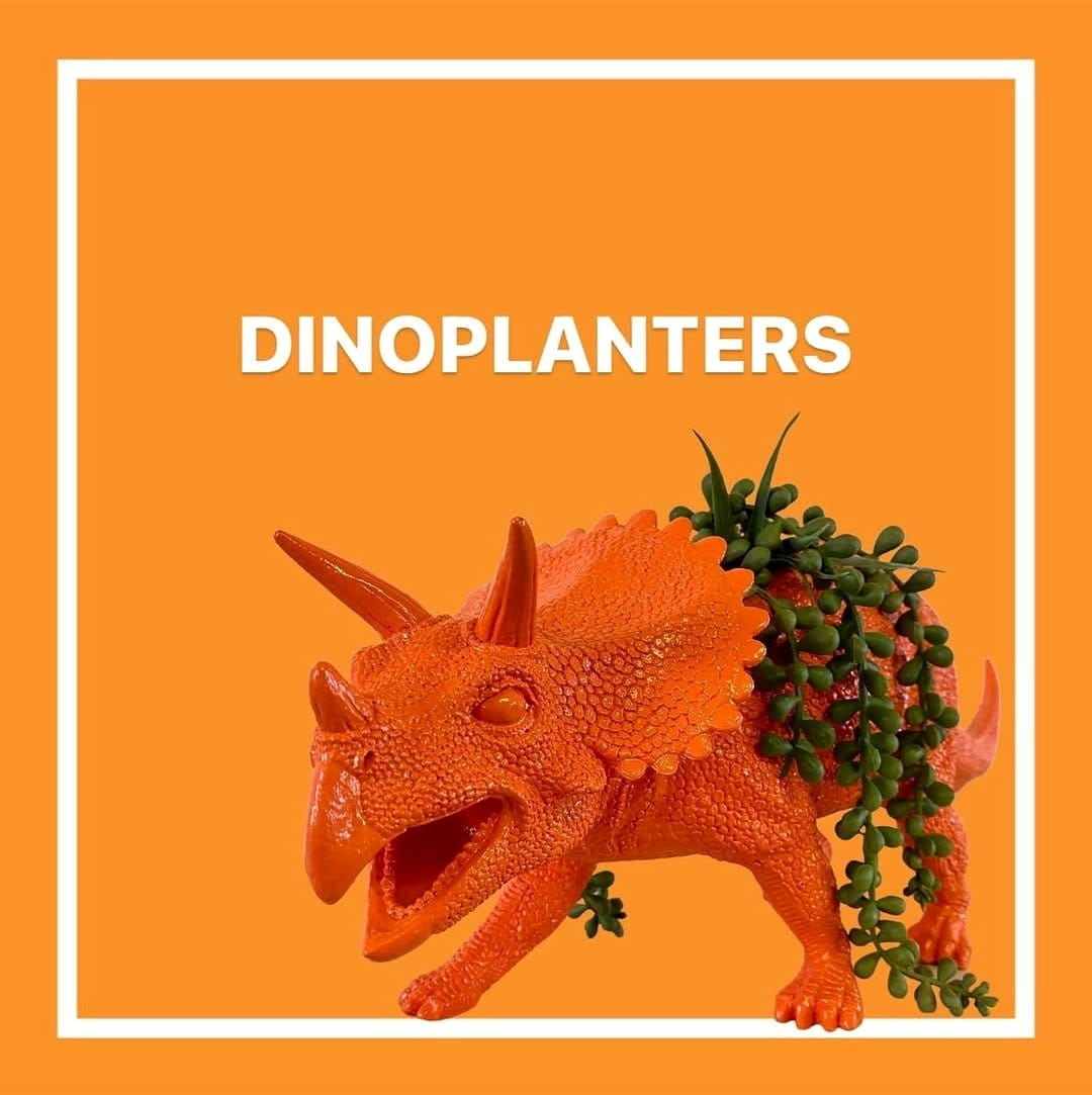 Dinosaur-themed plant pots with fun designs