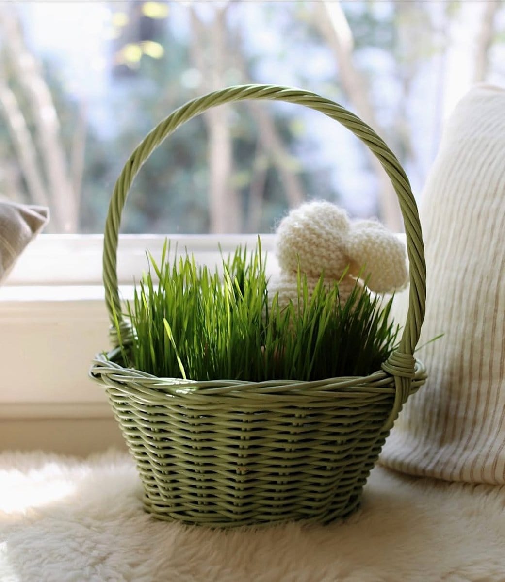 woven basket planter with tall grass