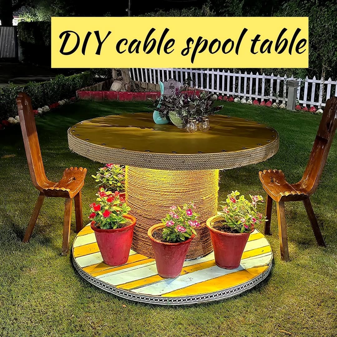cable spool table with built-in storage