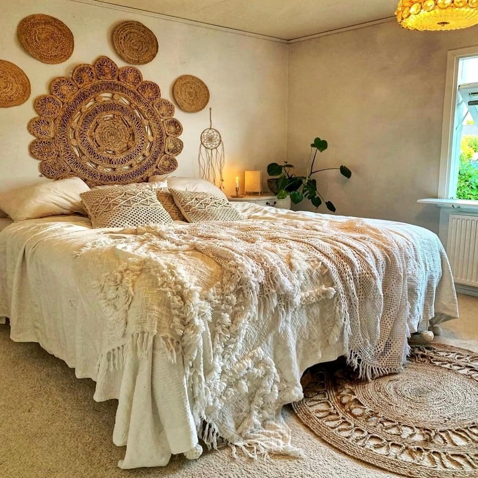 Texture-rich jute rug with plant arrangement