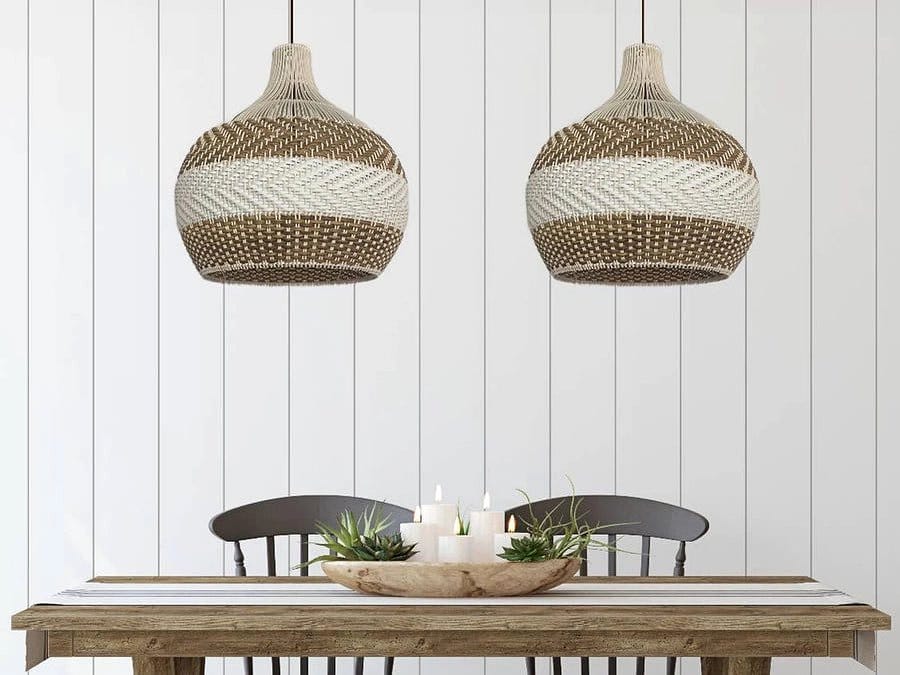 Chic leaf motif light fixture hanging from ceiling