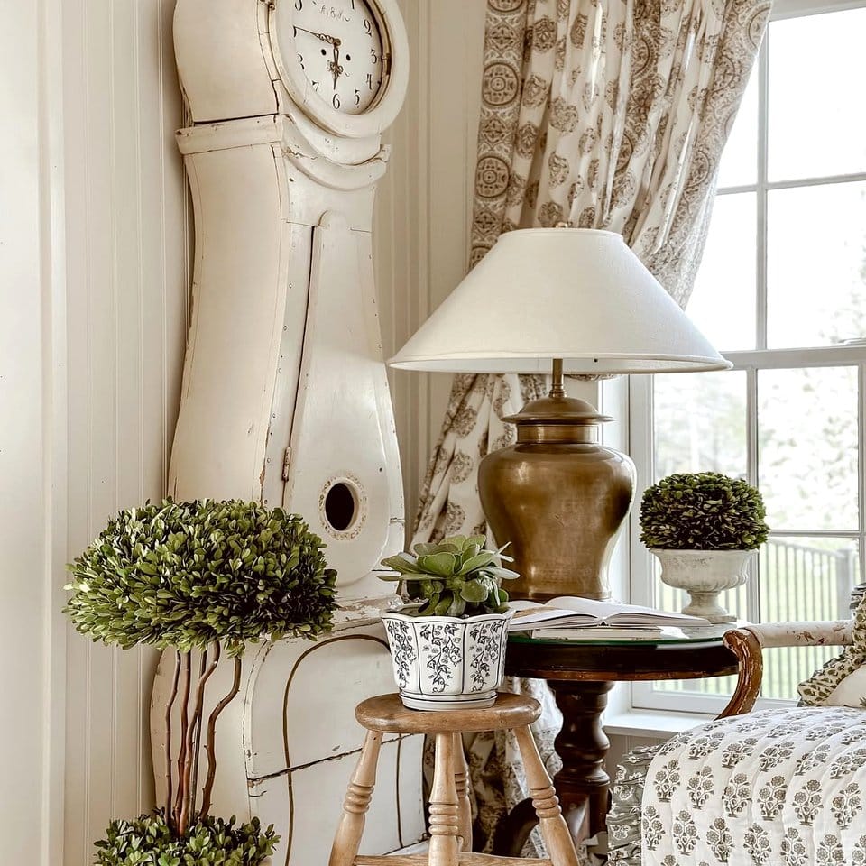 Cozy tapestry plant window seat setup