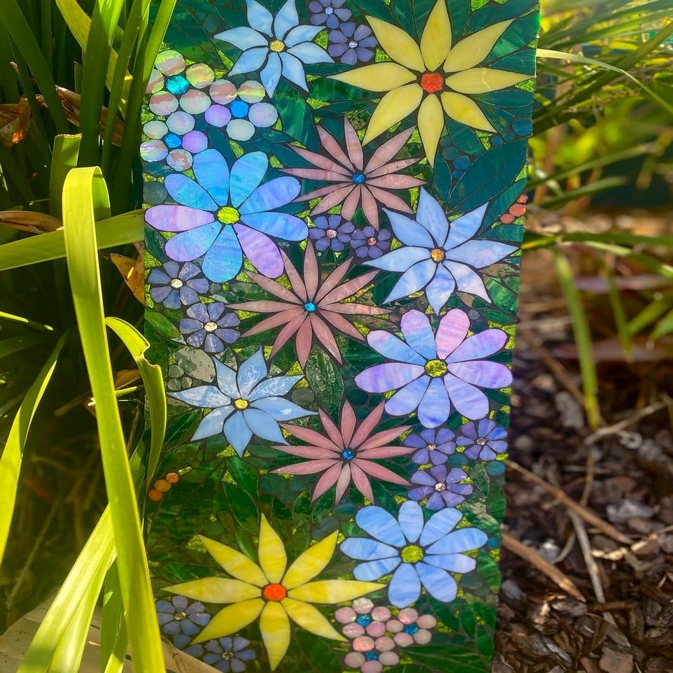 Colorful mosaic art with wildflower motifs