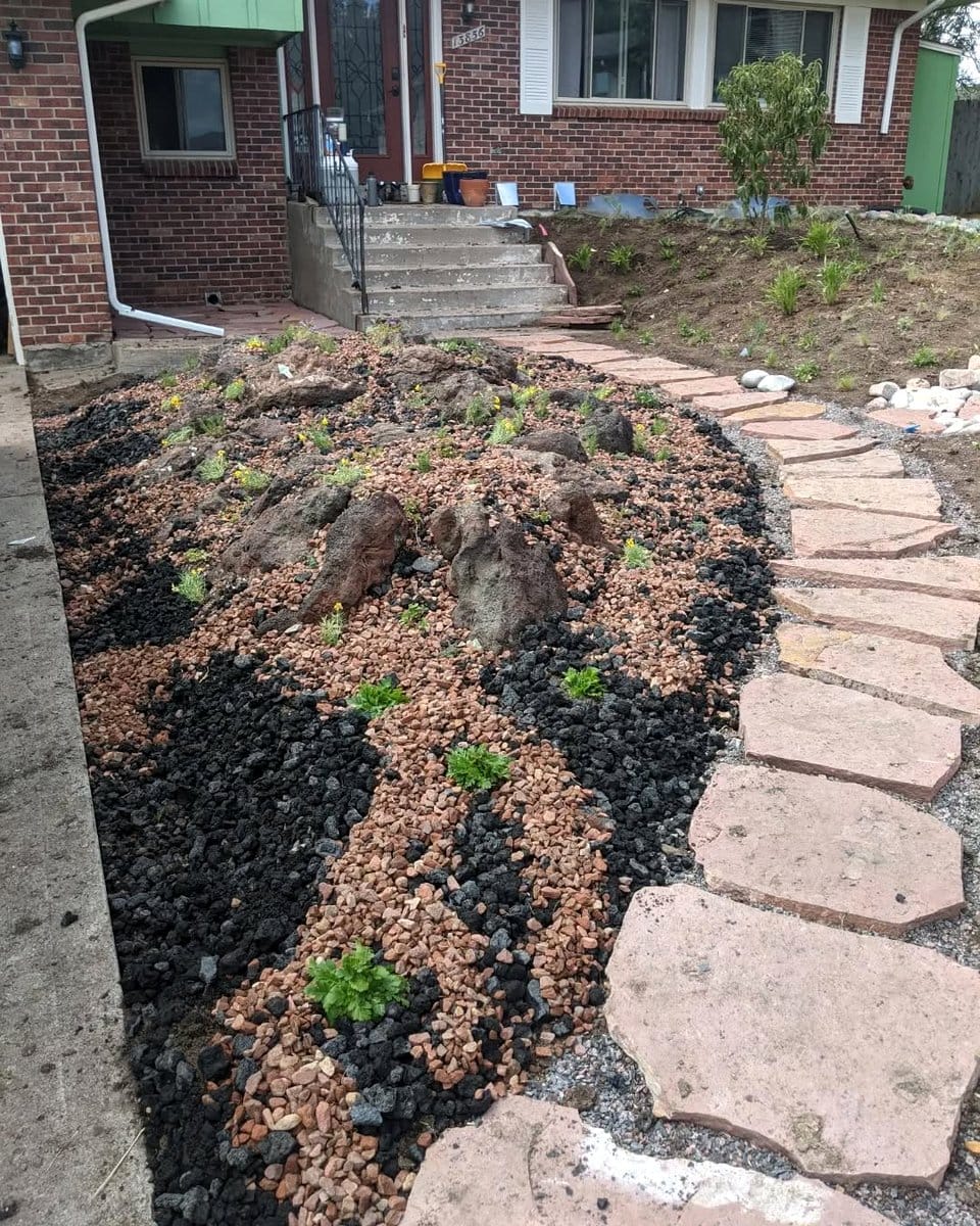 decorative pebbles around lava rock