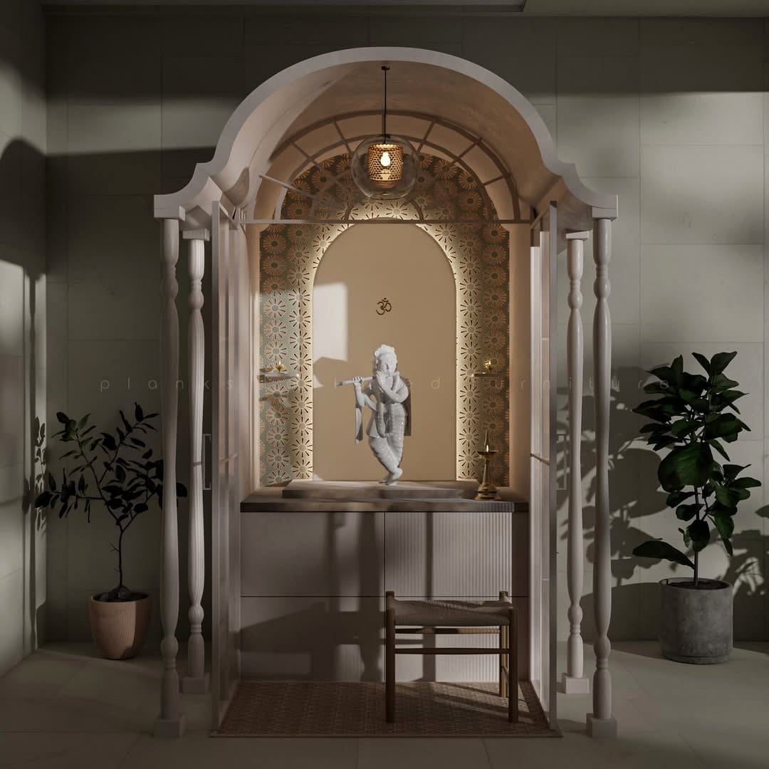 Ornate teak wood indoor plant archway