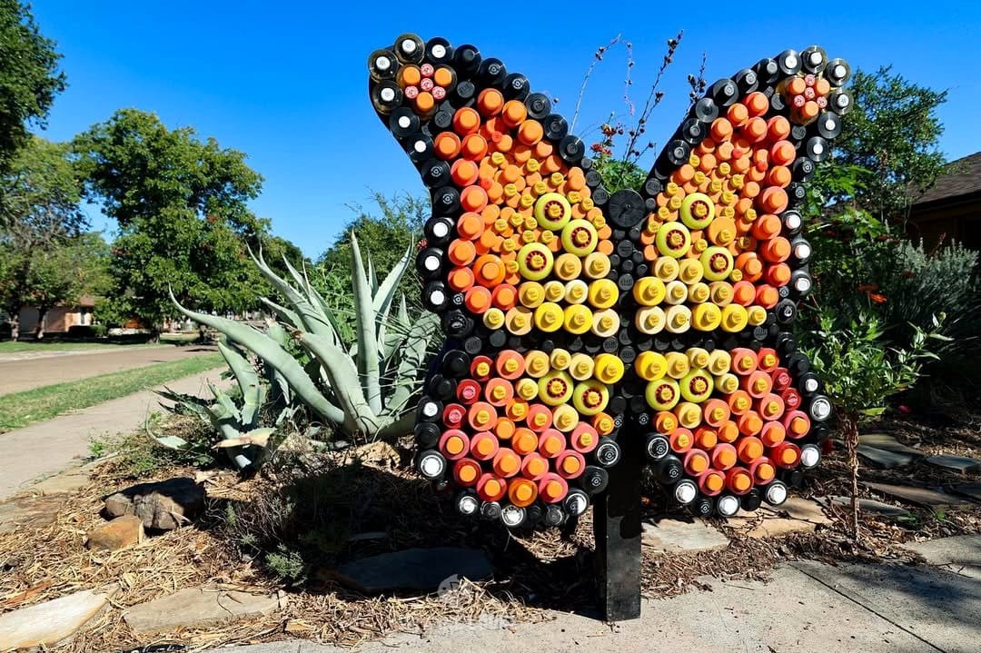 colorful bottle caps on fence