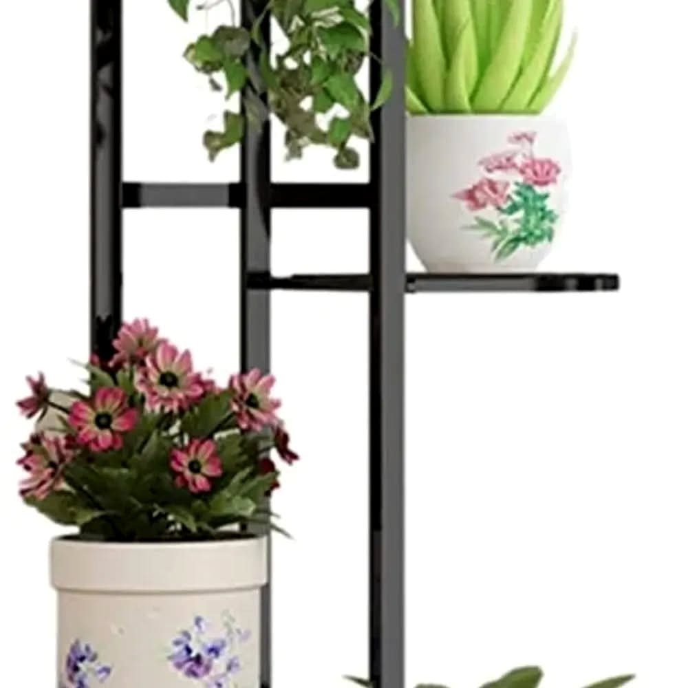 Iron plant stand with leather and stud accents