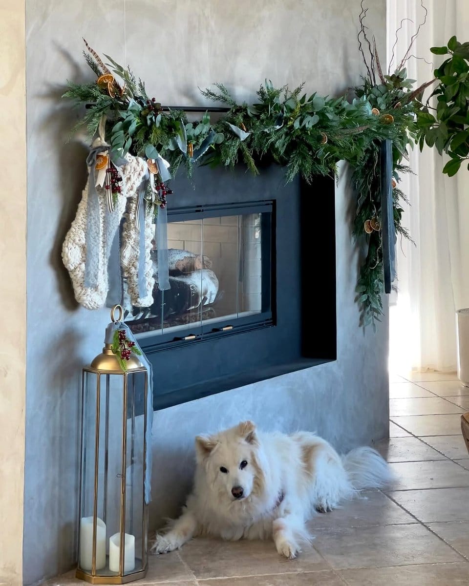 eucalyptus garland on wooden table