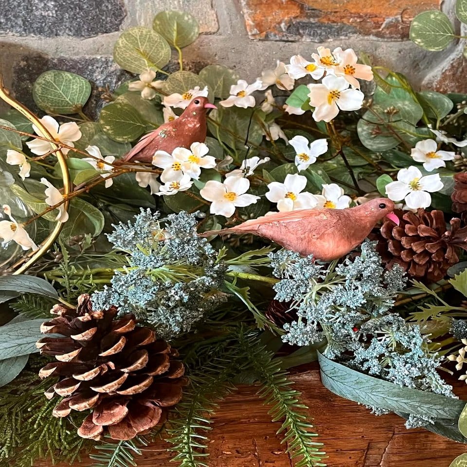 Fireplace hearth decorated with Siberian Fur and moss