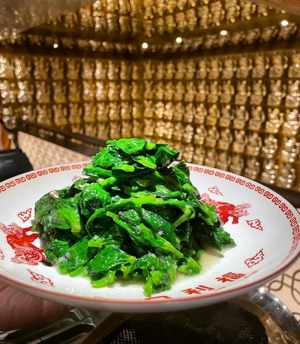 tender pea shoots in a ceramic pot