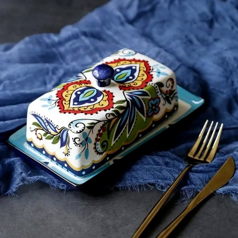 painted dish with patterns