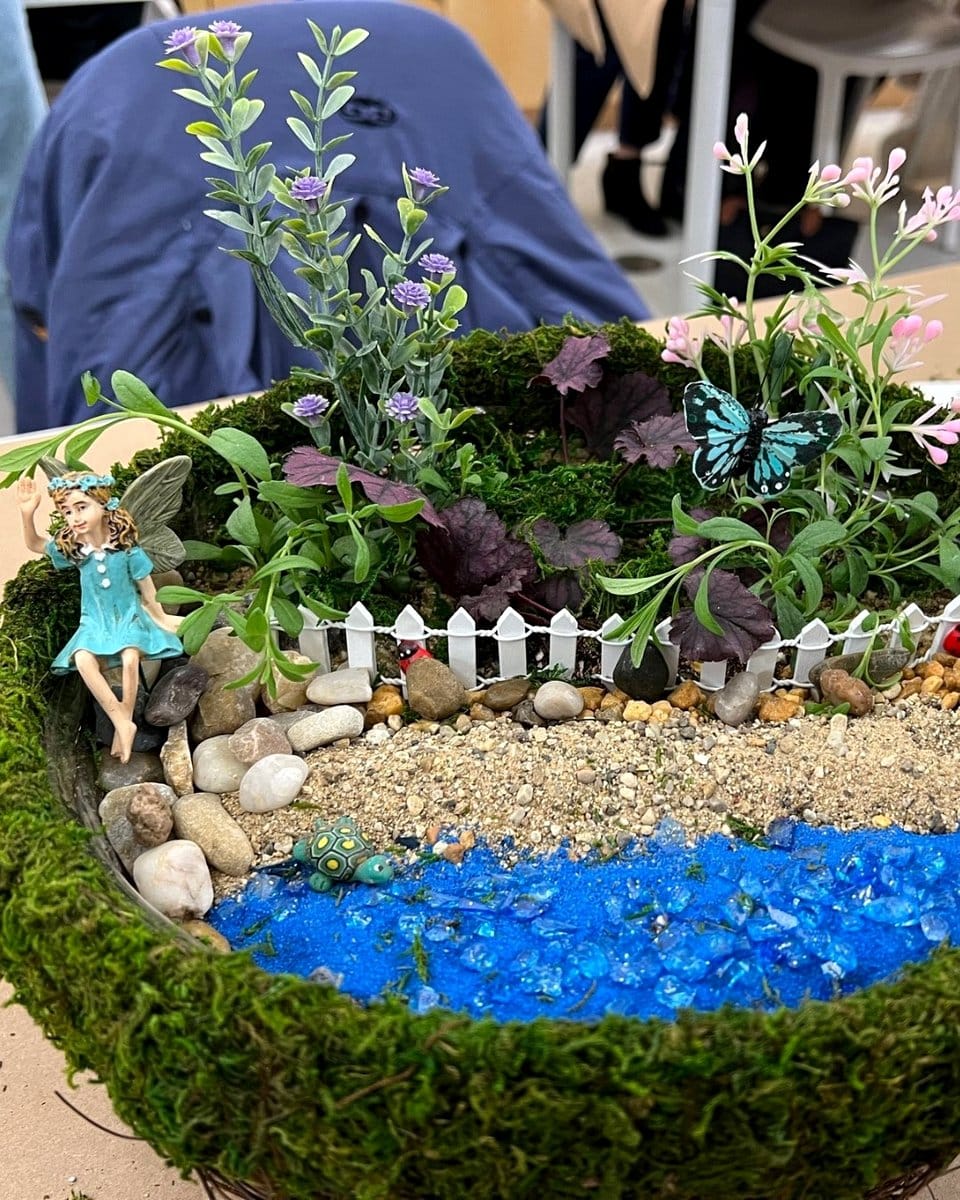 whimsical fairy garden with small plants
