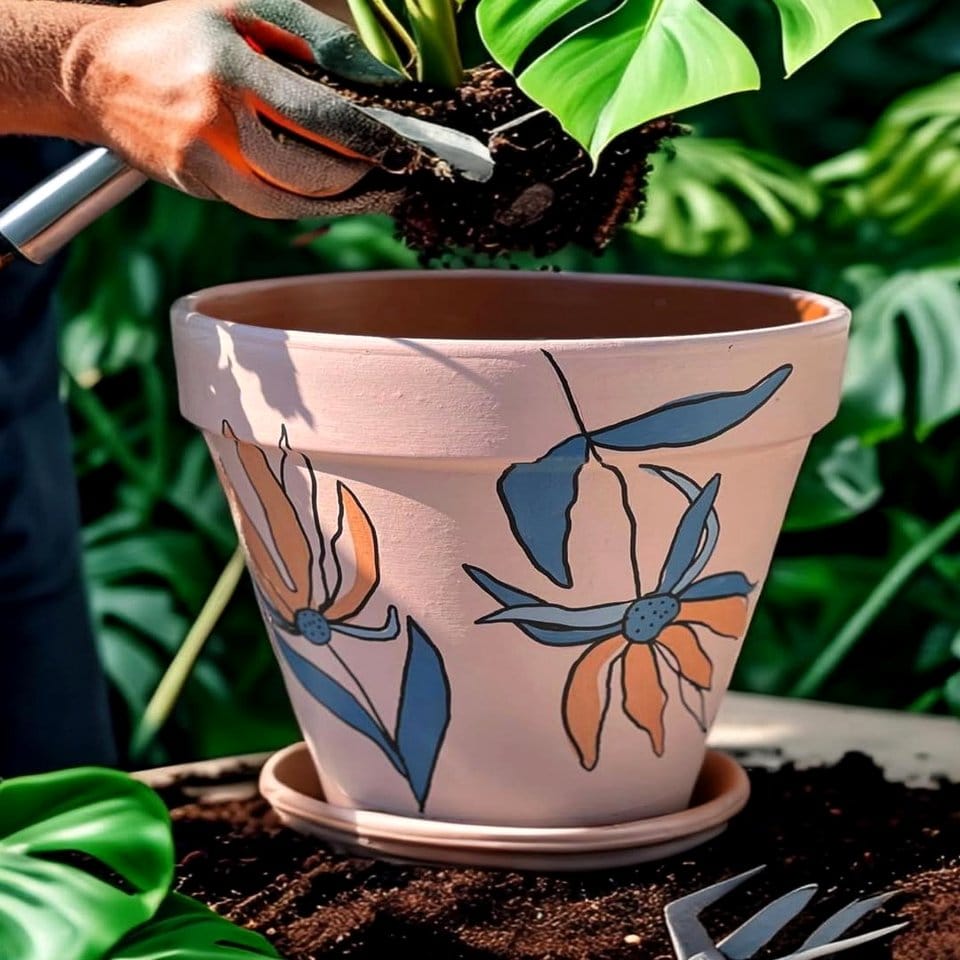 Hand-painted Indian block print plant pot wrap
