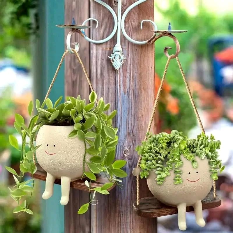 Whimsical bohemian plant swing with fabric