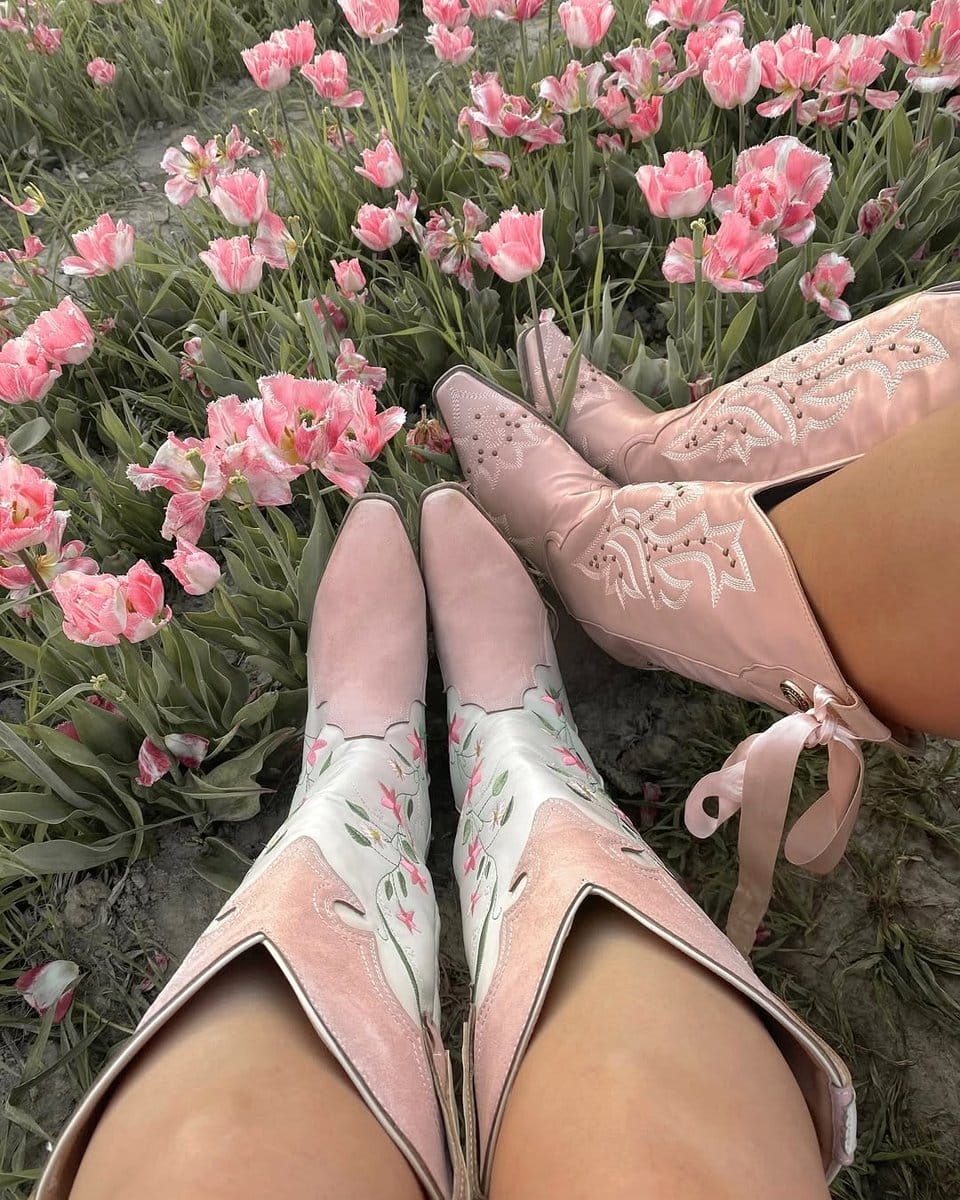 cozy boots with seasonal flowers