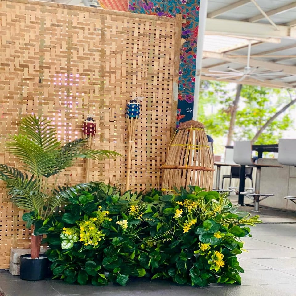 Decorative plant ladder wrapped in Javanese Batik fabric