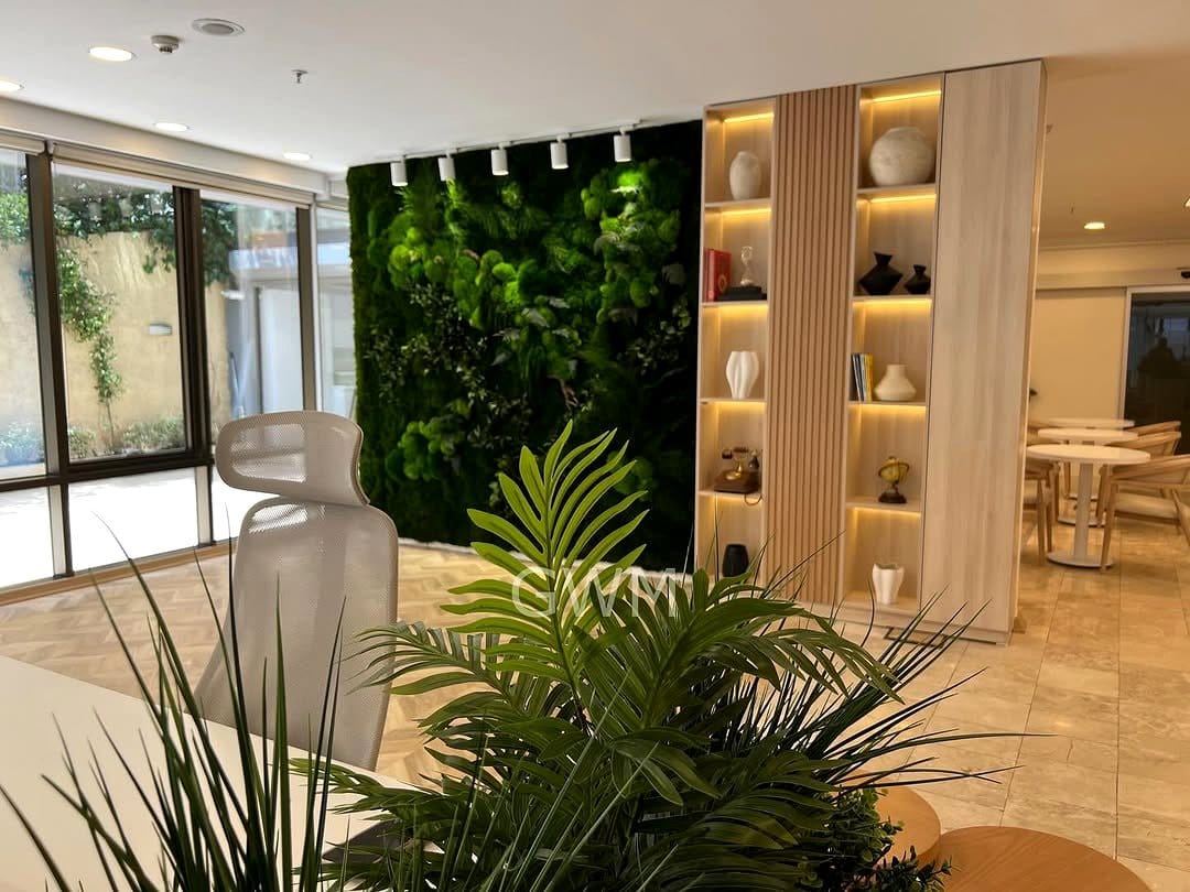 Moss wall with velvet drapery