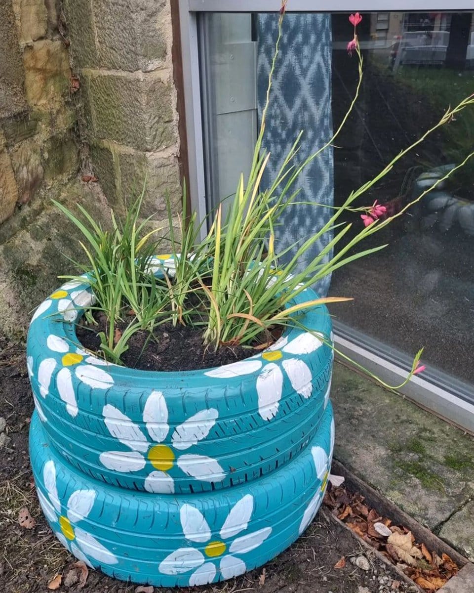tire herb spiral in garden