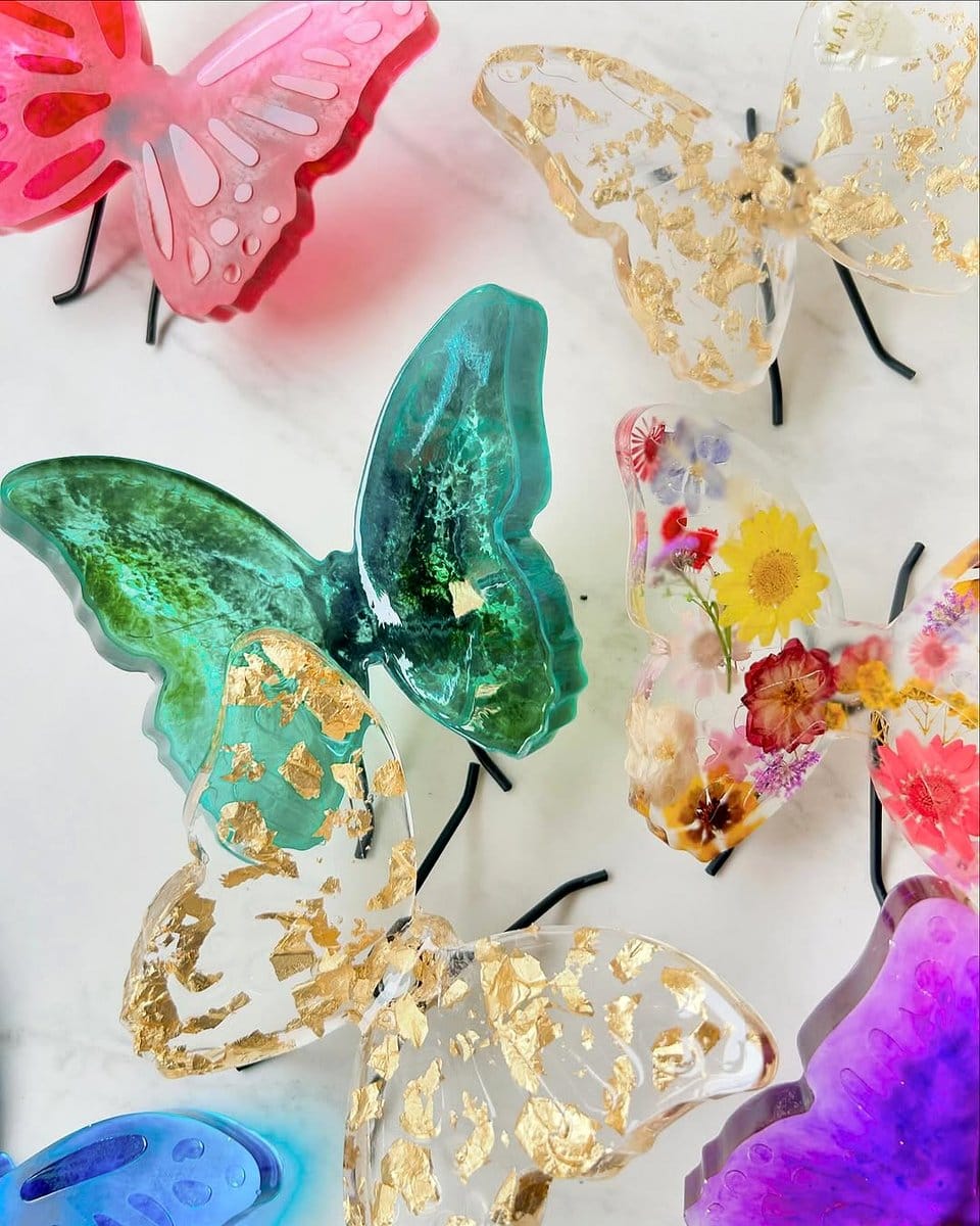 colorful butterflies in resin