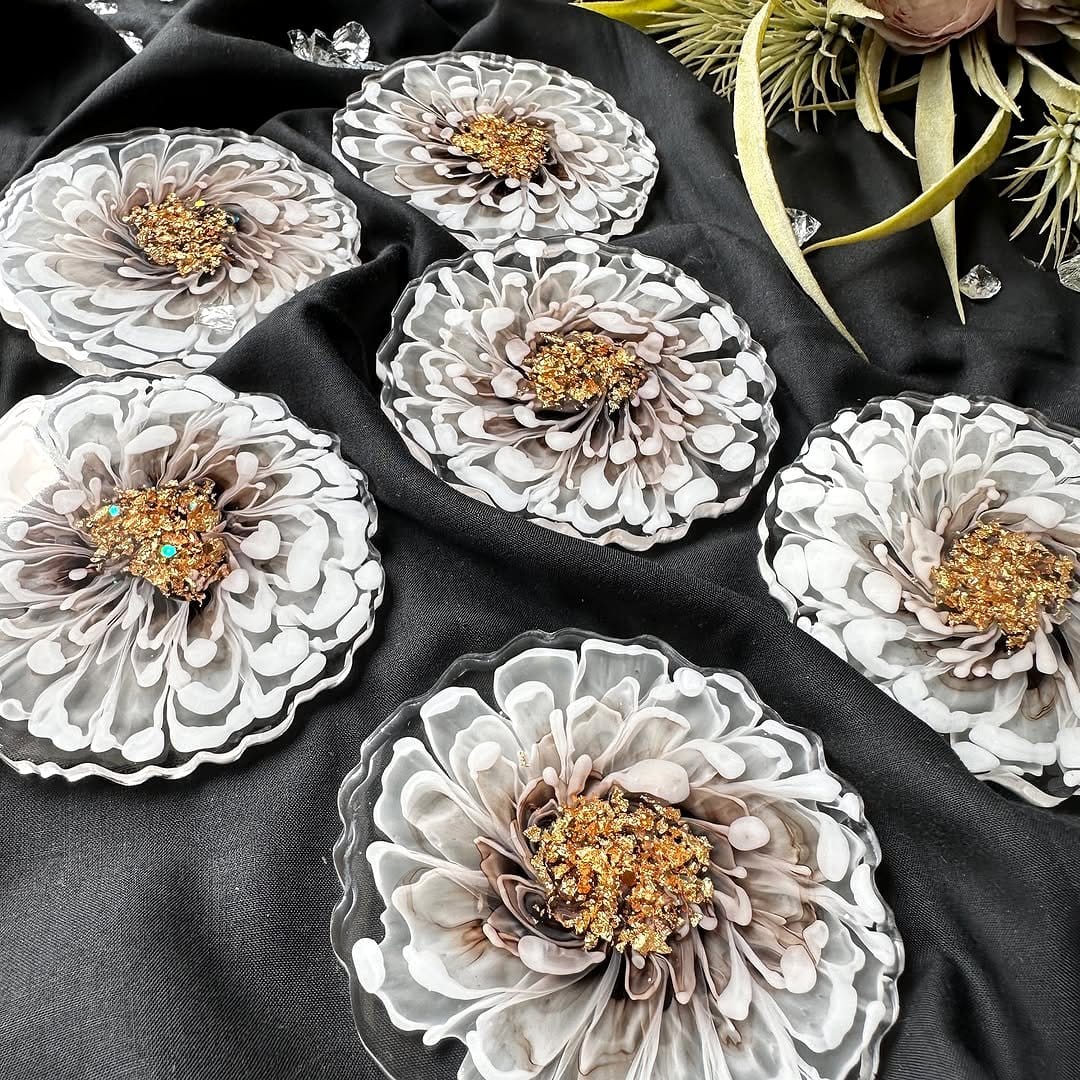 Metallic sequined coasters under plants