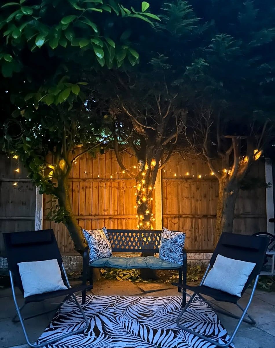 rope lights along garden border
