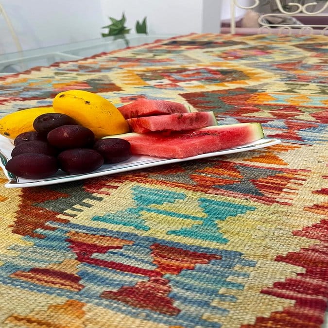 Kilim Rug Table Runner with Plants