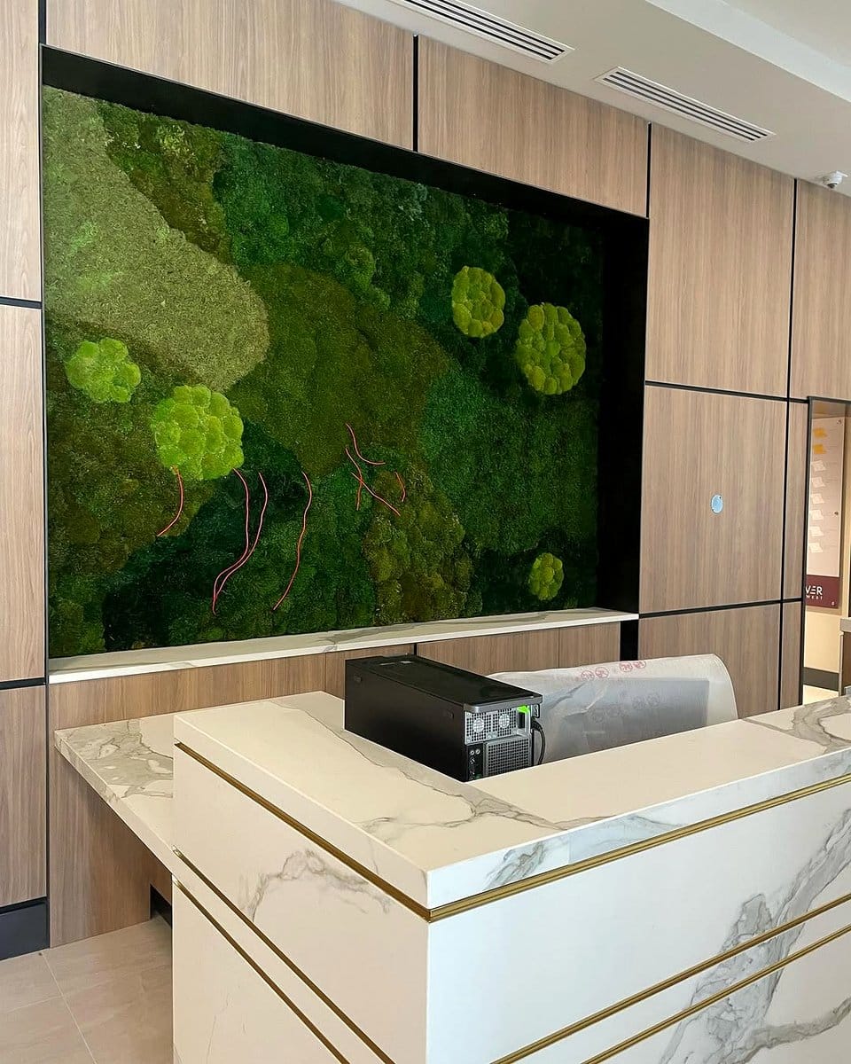 office with moss wall installation