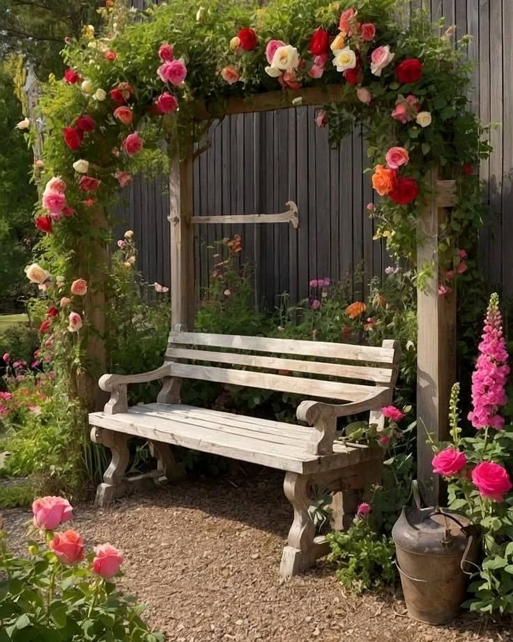 sunny garden corner with flowers