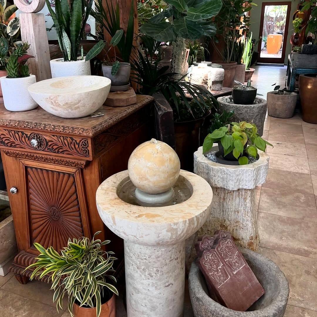 terracotta planter with Mediterranean water feature