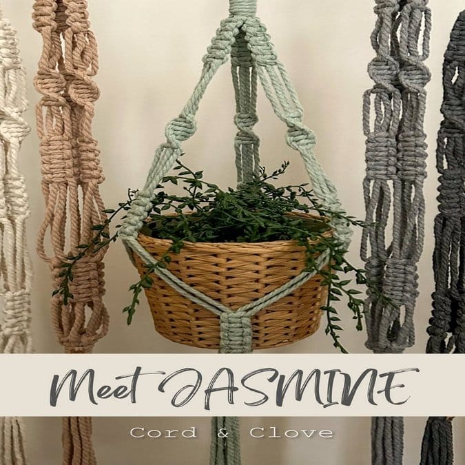 Macramé plant hanger with Mayan patterns