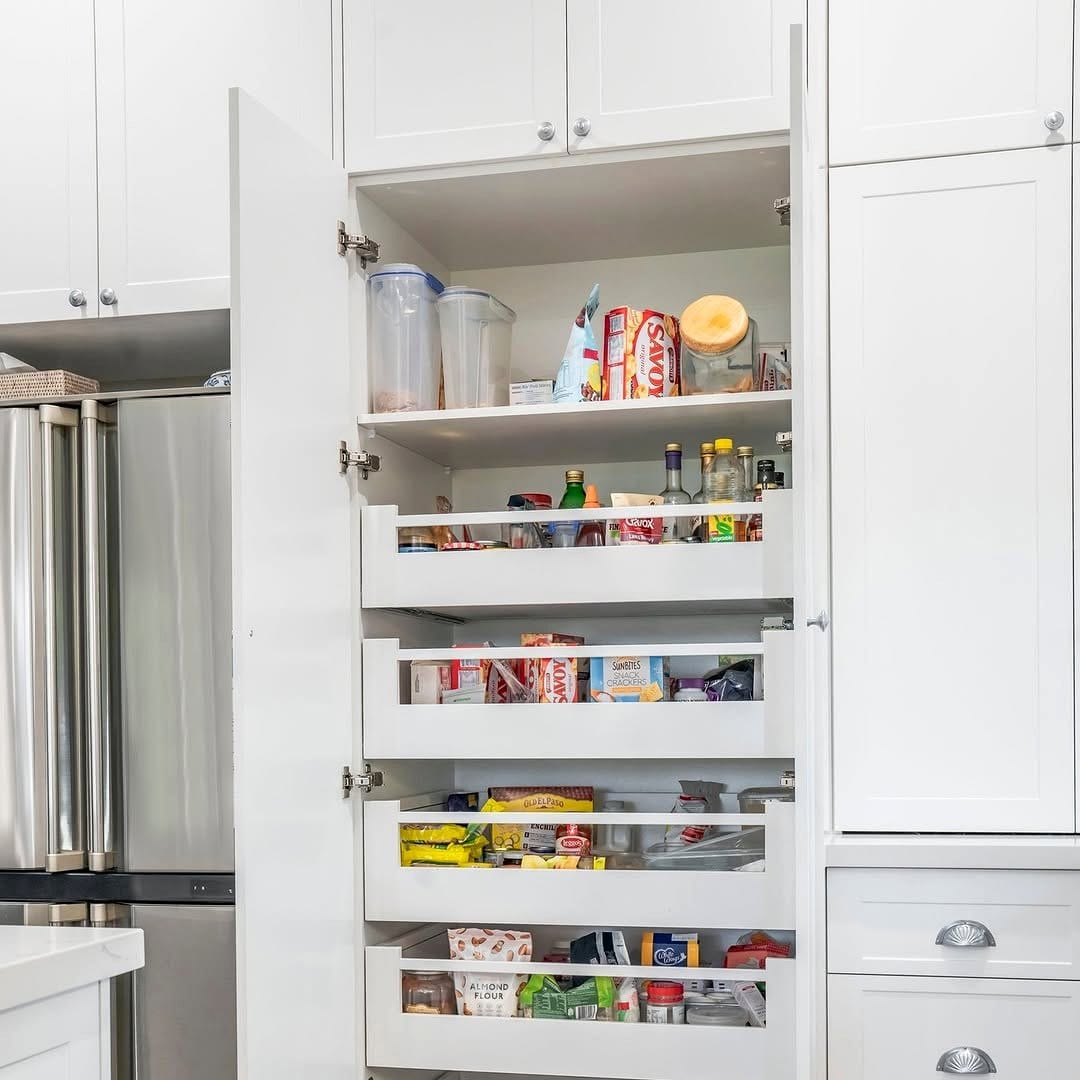 slide-out pantry in compact kitchen