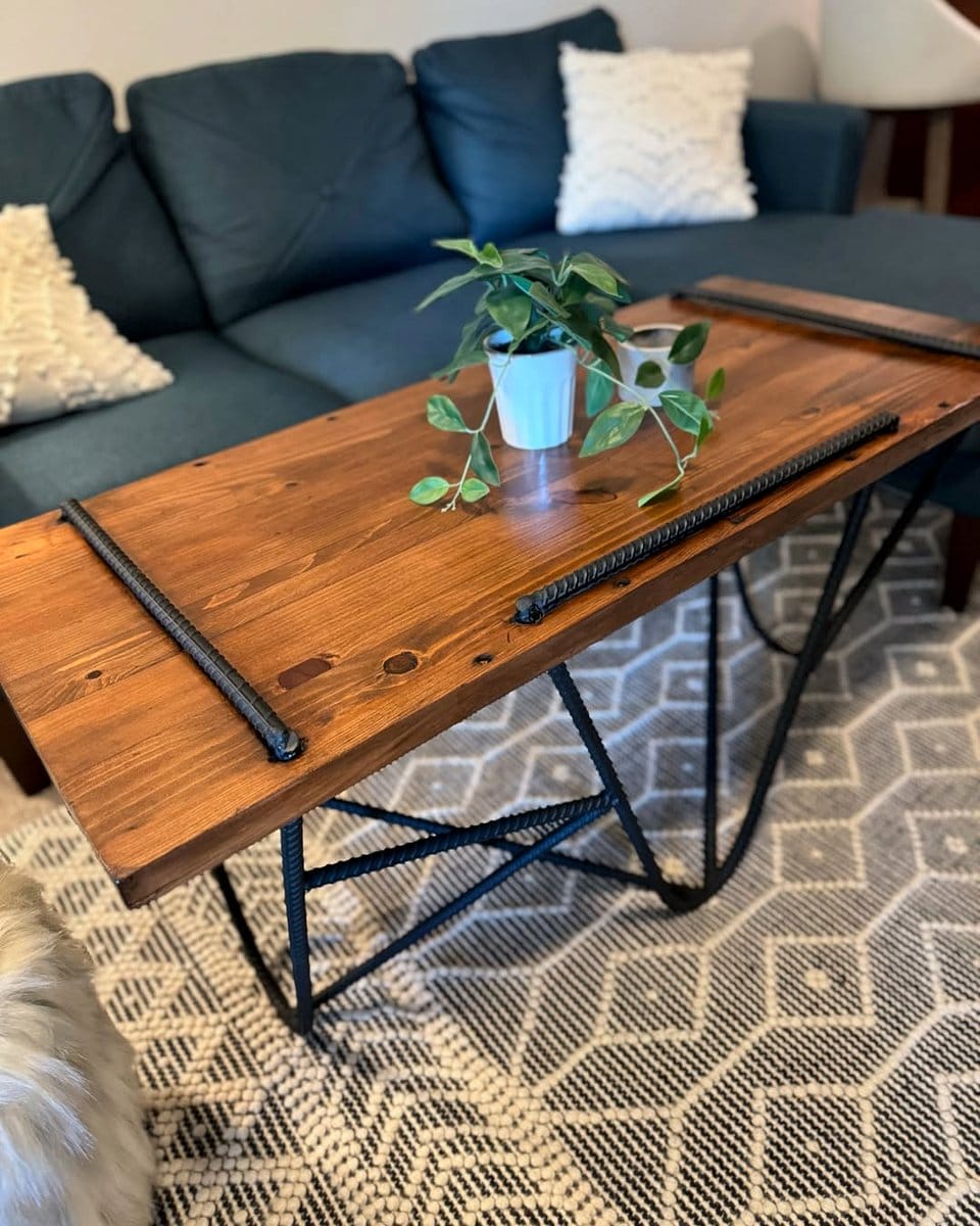 cable spool table used as a coffee table