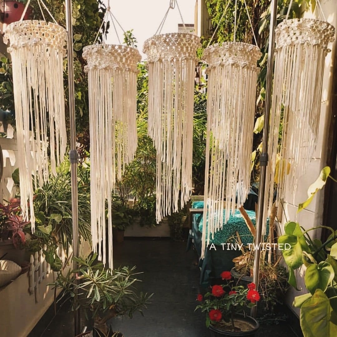 Bohemian-style crochet plant hanger with tassels