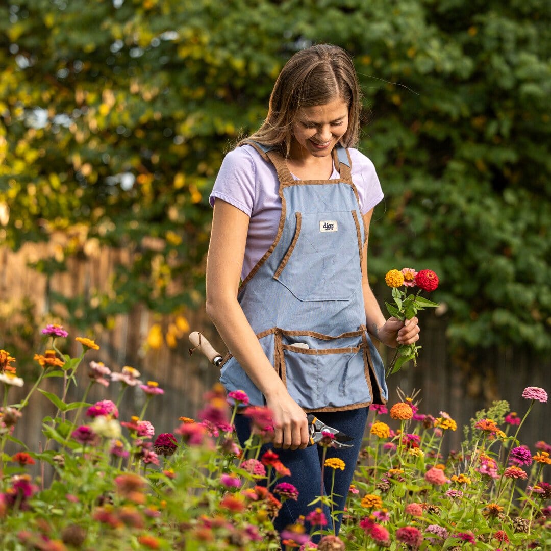 Gardening apron with leather and studs
