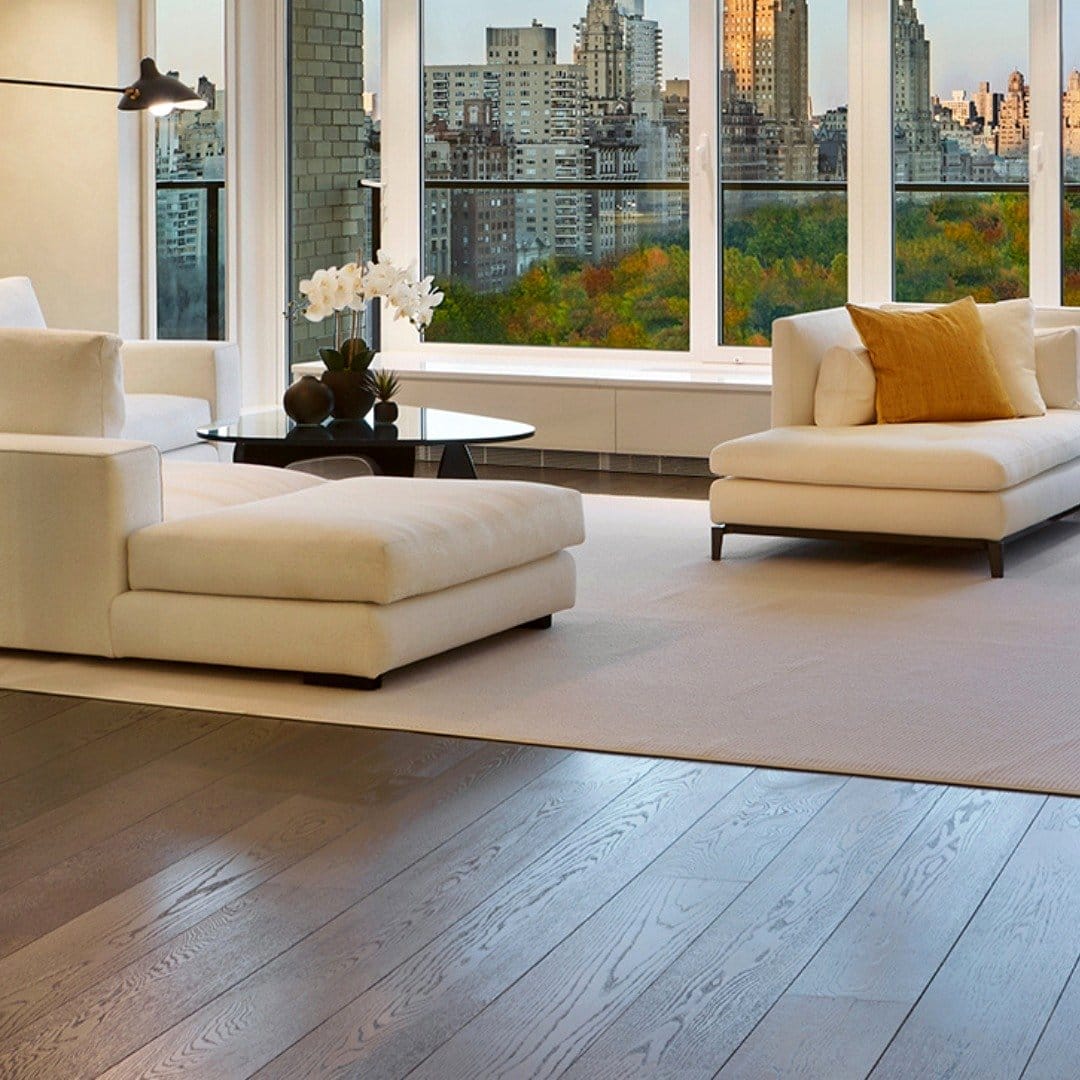 dark hardwood floors in bright room