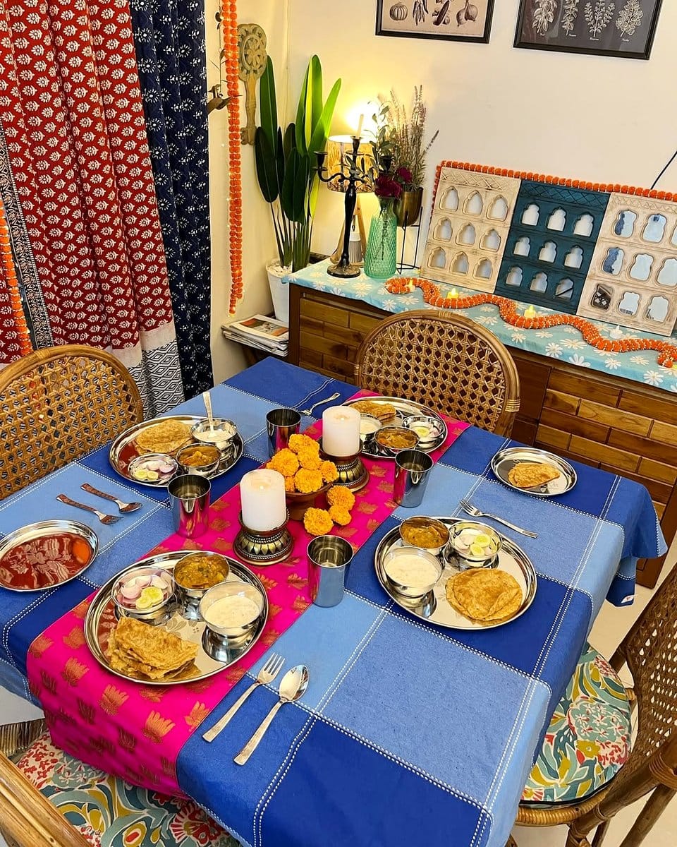 Mandala pattern table setting with plants