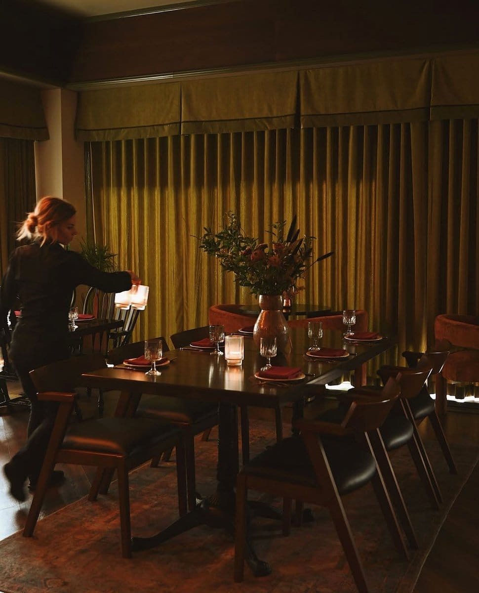 dining room with plant shadow decor