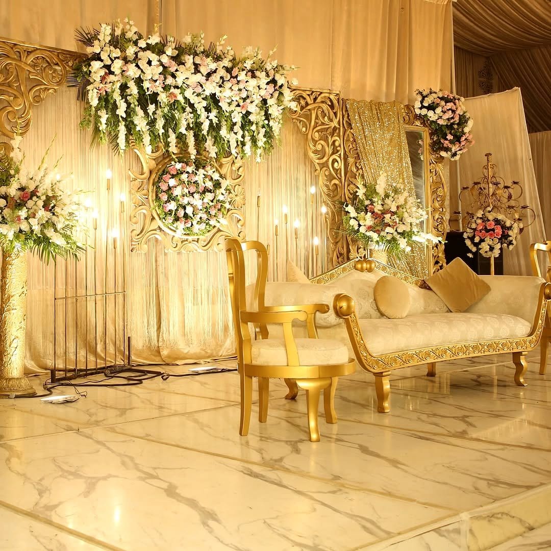Wedding event with Thai silk-wrapped plant centerpieces