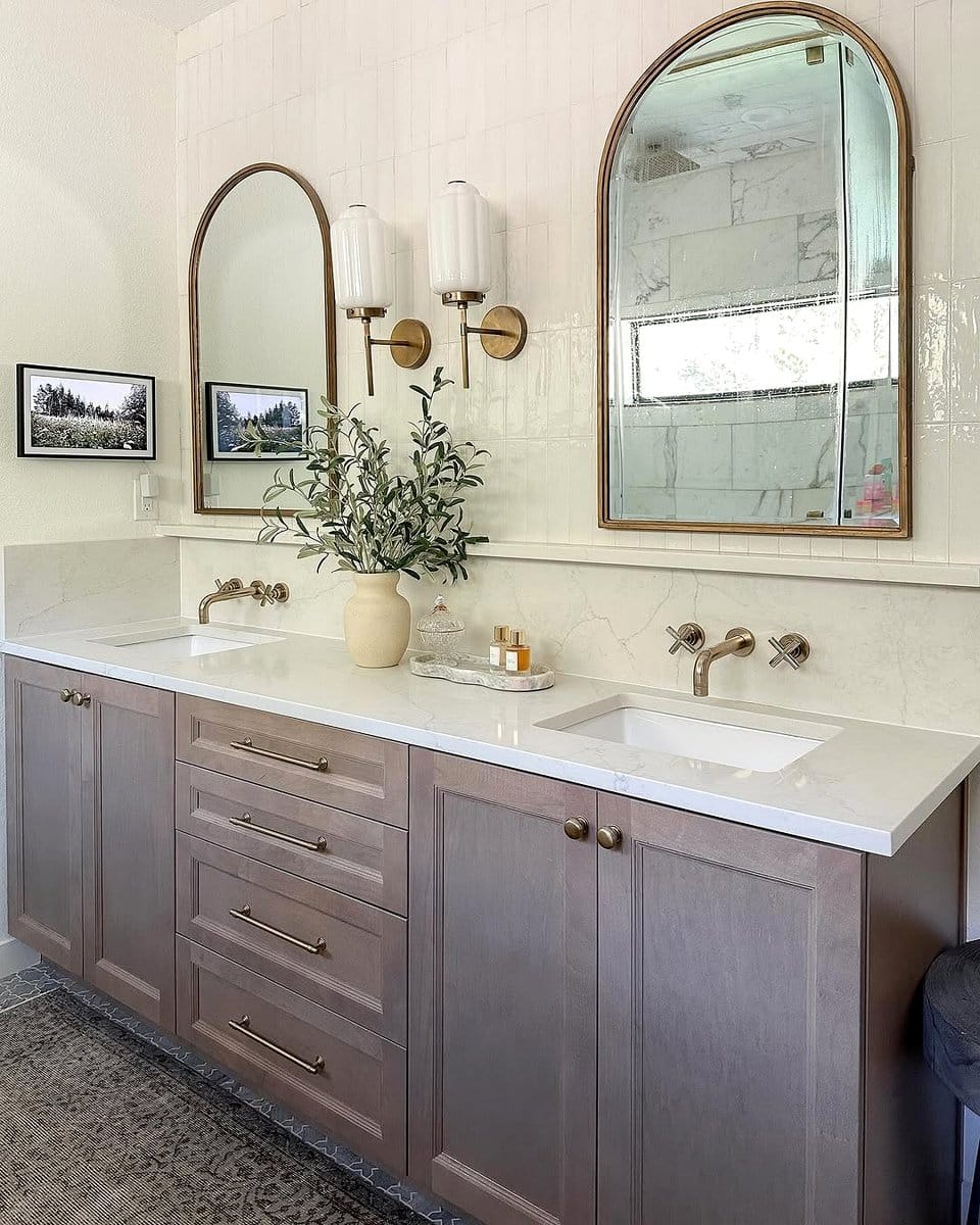 double basin sink with mixed plants