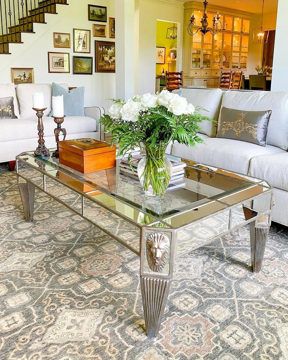 mirrored coffee table with decor