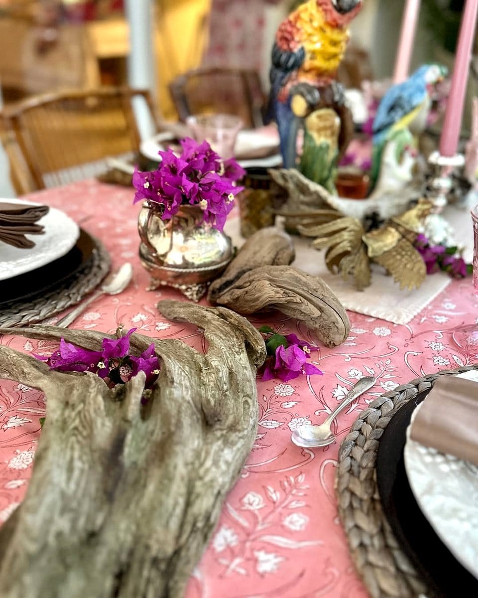 driftwood table centerpiece with candles