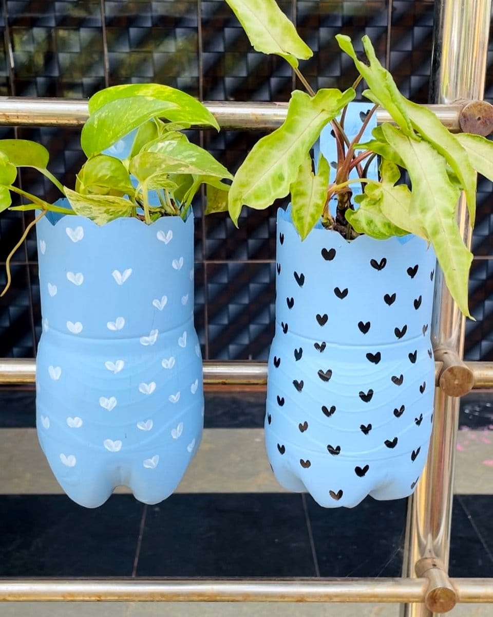 upcycled planter tapestry with plastic bottles