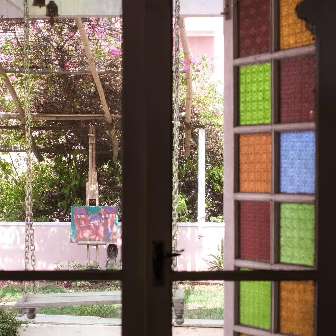 stained glass window casting colors